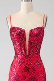 Sirène robe de bal à paillettes rouge foncé avec fente