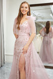 Sparkly Light Pink Mermaid Long Prom Dress With Slit