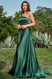 Robe de demoiselle d'honneur vert foncé à une épaule avec fente