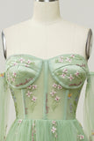 Vert sur l’épaule Manches longues A-Line Robe de bal