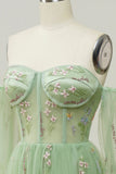 Vert sur l’épaule Manches longues A-Line Robe de bal