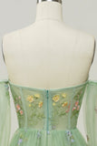 Vert sur l’épaule Manches longues A-Line Robe de bal