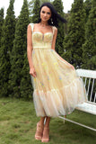 Robe de bal longue champagne avec broderie