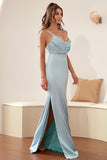 Bleu Spaghetti Straps Fourreau Robe de demoiselle d’honneur