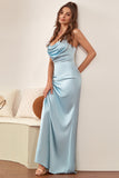 Bleu Spaghetti Straps Fourreau Robe de demoiselle d’honneur