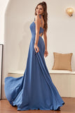 Gris Bleu Spaghetti Sangles Robe de Demoiselle d’Honneur