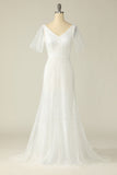 Robe de mariée en dentelle à col V blanc