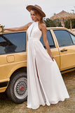 Robe de mariée en dentelle ivoire en mousseline de soie Halter Boho avec fente