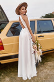 Robe de mariée en dentelle ivoire en mousseline de soie Halter Boho avec fente