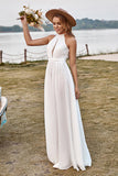 Robe de mariée en dentelle ivoire en mousseline de soie Halter Boho avec fente