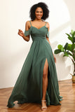 Robes de demoiselle d'honneur longues en mousseline de soie à volants eucalyptus