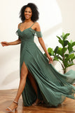 Robes de demoiselle d'honneur longues en mousseline de soie à volants eucalyptus