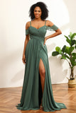 Robes de demoiselle d'honneur longues en mousseline de soie à volants eucalyptus