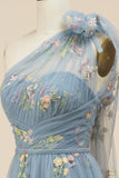 A-Line Gris Bleu Long Bal Robe avec Broderie
