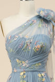 A-Line Gris Bleu Long Bal Robe avec Broderie