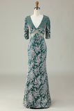 Robe de demoiselle d’honneur en velours de sirène avec manches