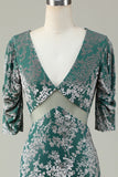 Robe de demoiselle d’honneur en velours de sirène avec manches