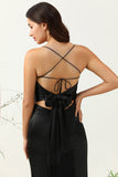 Fourreau Longueur du thé noir Robe de demoiselle d'honneur avec nœud papillon