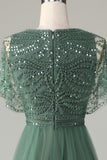 Tulle A-Line Beaded Eucalyptus Robe de demoiselle d’honneur avec paillettes