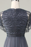 Tulle A-Line Beaded Eucalyptus Robe de demoiselle d’honneur avec paillettes