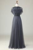 Tulle A-Line Beaded Eucalyptus Robe de demoiselle d’honneur avec paillettes