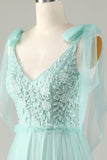 Tulle V-Neck Robe de demoiselle d’honneur rose poussiéreuse avec perles