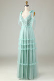 Tulle V-Neck Robe de demoiselle d’honneur rose poussiéreuse avec perles