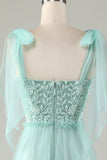 Tulle V-Neck Robe de demoiselle d’honneur rose poussiéreuse avec perles