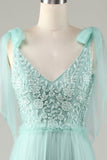 Tulle V-Neck Robe de demoiselle d’honneur rose poussiéreuse avec perles