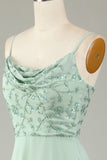 Robe de demoiselle d'honneur rose poudré à bretelles spaghetti