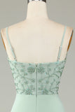 Robe de demoiselle d'honneur rose poudré à bretelles spaghetti