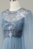 Une ligne gris bleu paillettes manches longues robe demoiselle d’honneur