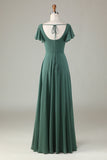 A-Line Eucalyptus Robe de demoiselle d’honneur longue avec volants