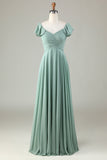 Robe de demoiselle d’honneur Matcha à lacets