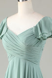Robe de demoiselle d’honneur Matcha à lacets