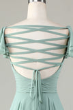 Robe de demoiselle d’honneur Matcha à lacets