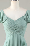 Robe de demoiselle d’honneur Matcha à lacets