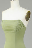 Robe de demoiselle d’honneur vert citron sans bretelles