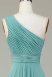 Robe trapèze de demoiselle d'honneur longue en verre de mer à une épaule