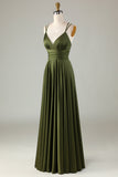 A-Line Robe de demoiselle d’honneur longue olive sans manches