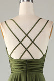 A-Line Robe de demoiselle d’honneur longue olive sans manches