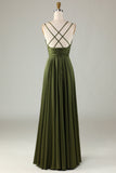 A-Line Robe de demoiselle d’honneur longue olive sans manches