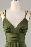 A-Line Robe de demoiselle d’honneur longue olive sans manches