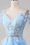 Robe de bal Corset d’accents de strass bleu clair A-ligne avec des appliques