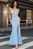 Robe de bal Corset bleu clair chérie sirène élégante avec appliques