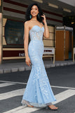 Robe de bal Corset bleu clair chérie sirène élégante avec appliques