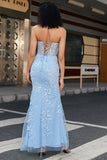 Robe de bal Corset bleu clair chérie sirène élégante avec appliques