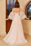 Robe de mariée à pois roses avec manches bouffantes