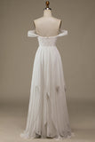 Robe de mariée asymétrique en mousseline de soie Boho ivoire avec dentelle