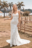 Charmante sirène Spaghetti Straps Lace Ivoirie Robe de mariée avec Sweep Train